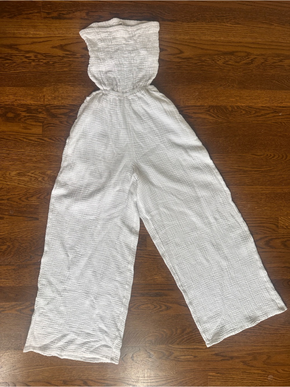 aerie White Gauze Smocked Waist open back jumpsuit